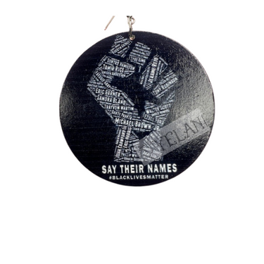 Say Their Name black wooden disc earrings - 2.5 inch memorial jewelry honoring lives lost and supporting social justice movement
